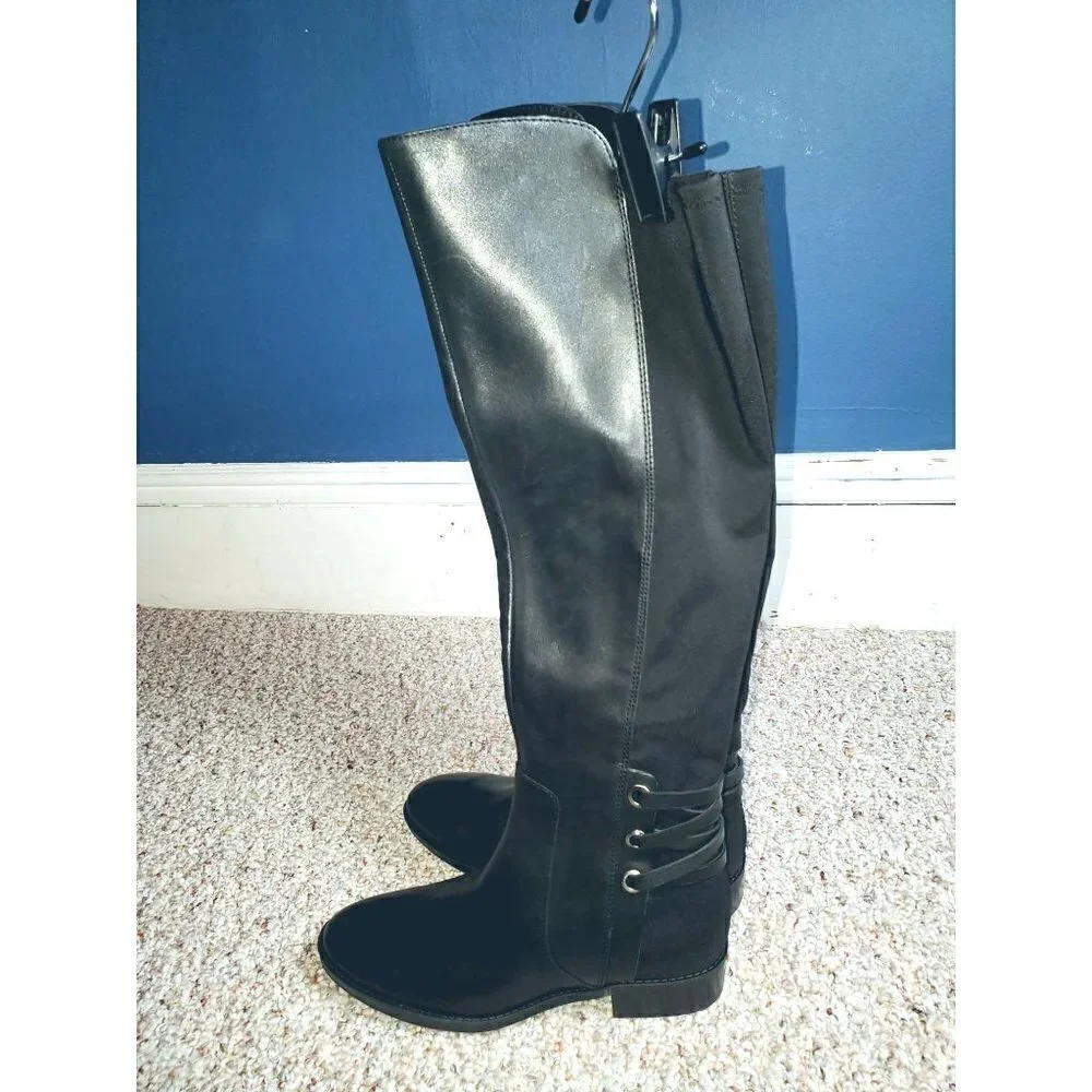 Vince Camuto Women Long Knee high Low Heel Riding Leather Boots Black Size 6.5 M